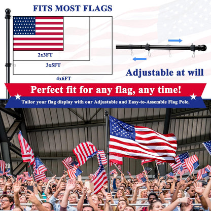 PHITRIC 5FT Flag Pole Kit with 3x5 American Flag for House Outside, Stainless Steel Rustproof Flagpole Holder for 3x5 Sports Fan Outdoor Flags for Outside House (Black)