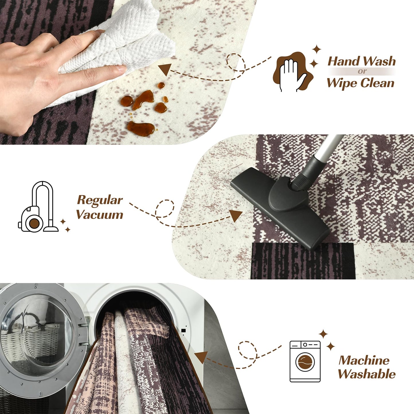 Large Area Rugs,Modern Geometric Patchwork Floor Decor for Bedroom Aesthetic Carpet, Rockwood Collection, Indoor Rugs for Living Room Dining Room Nursery Office Machine Washable Rug, 5x8 Ft Chocolate