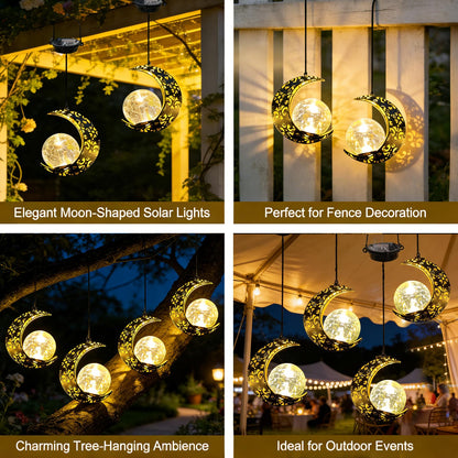 Amugmilk Hanging Solar Lights Outdoor Lanterns Garden Decorations, 2 Pack Moon Lights with Cracked Glass Globes Outside Decor for Backyard Balcony Patio Tree ,Unique Mother's Day Gifts for Women Mom