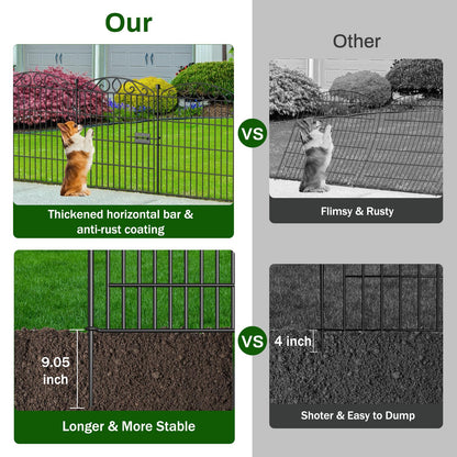 Garden Fence 12 Panel with Gate - 30in H x 23.6ft L, No Dig Rustproof Metal Tall Animal Barrier for Dogs Rabbits, Decorative Outdoor Border for Yard, Patio, and Flower Beds