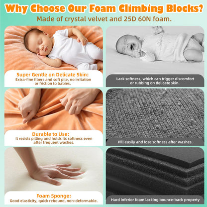 JUOIFIP 6 Pieces Toddler Climbing Toys Indoor, Crystal Velvet Foam Climbing Blocks for Toddlers 1-3, Baby Climbing Toys Soft Play Set for Climbing Sliding and Crawling (Balls not Included)