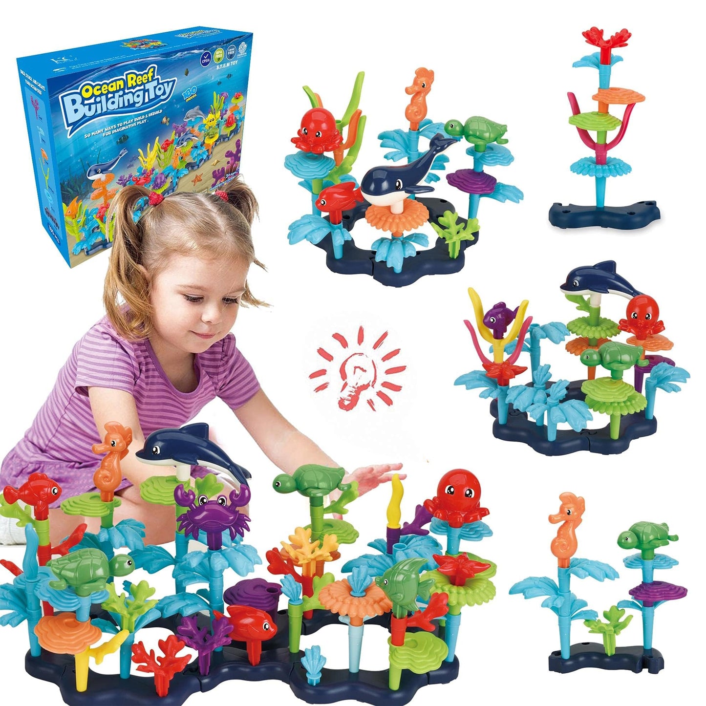 KC Republic Ocean Reef 125 pcs Building Toy Set for Toddlers and Kids Age 3, 4, 5, 6 Year Old Boys and Girls Stacking Reef Garden Building Toy STEM (125 pcs)