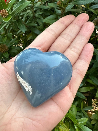 Angelite Gemstone Hearts, Polished Angelite Puffy Hearts, Angelite Crystal Palm Stone, Angelite Healing Crystal Hearts (1 Heart)