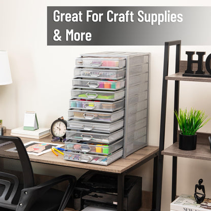 Mind Reader 10-Drawer Desk Organizer for Office Supplies, Crafts, Mail Sorting & More, Metal Mesh, 10.75"L x 14"W x 21.25"H, Silver