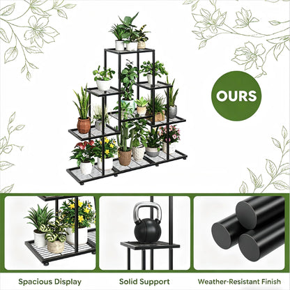 Ekisemio 5 Tier Metal Plant Stand - Heavy Duty Tall Flower Pot Holder Rack for Indoor Outdoor, Corner Display Shelf for Patio Balcony Living Room, Black