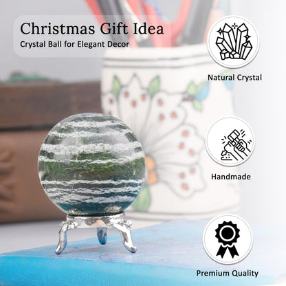 Crocon 45mm Swiss Opal Stone Sphere Ball with Metal Stand 1400+ Carats Gemstone Ball Healing Sphere Sculpture Figurine for Fengshui Divination Home Decoration Photography Crystal Sphere