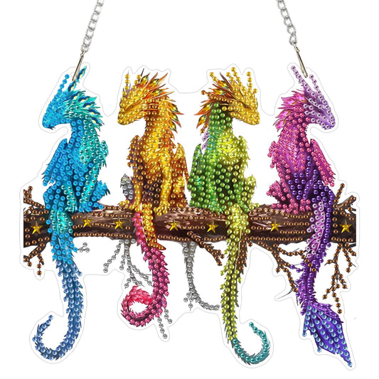SENQAO Dragon Diamond Art Hanging Kits for Adults Kids, Double Sided DIY Acrylic Diamond Art Painting Window Pendants Home Garden Wall Hanging Kits Hanging Ornament