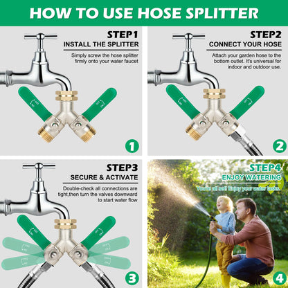 Love is War Hose Splitter 2 Way, High-flow Brass Garden Hose Splitters, Dual Water Rv Hose Bib Splitter, Heavy Duty Faucet Splitter, Outdoor Hose Connector, With Shut Off Y Valve 3/4 Inch Ght Thread.