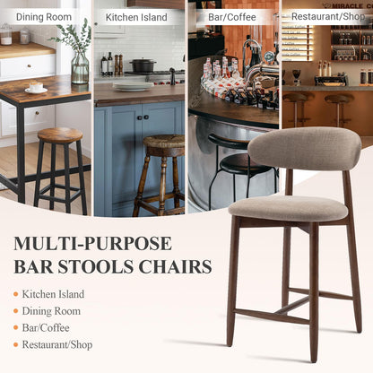 COLAMY Upholstered Counter Bar Stools, Kitchen Island Stools with Back, Modern Counter Height Stools with Wood Legs for Kitchen Island Dining Room Bar, Camel