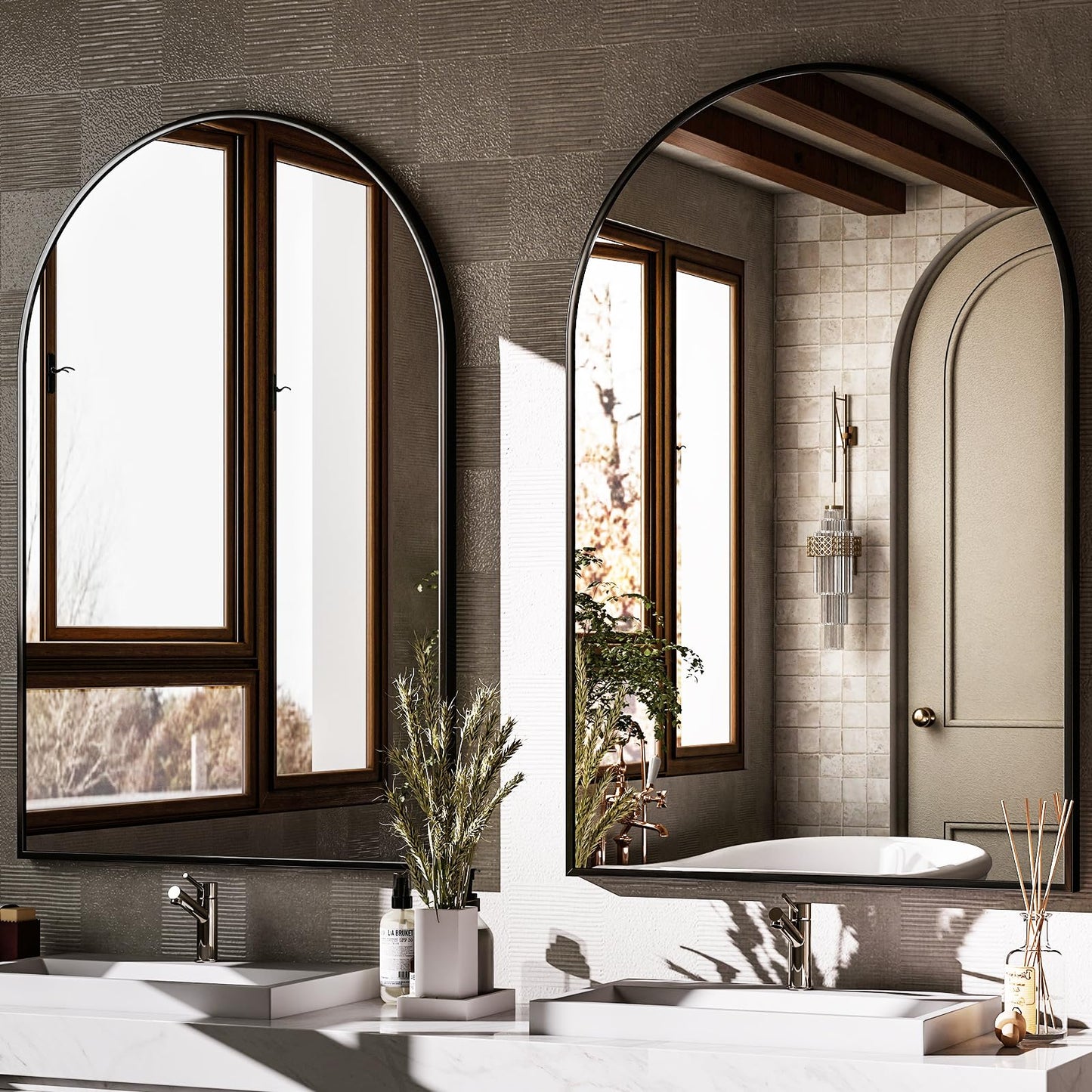 HARRITPURE Arched Wall Mirror 24"x36" – Black Metal Frame Vanity Mirrors for Bedroom, Entryway, Living Room Decor