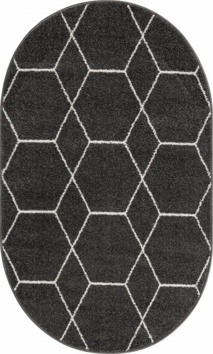 Unique Loom Trellis Frieze Collection Area Rug - Geometric (3' x 5' Oval, Dark Gray/ Ivory)