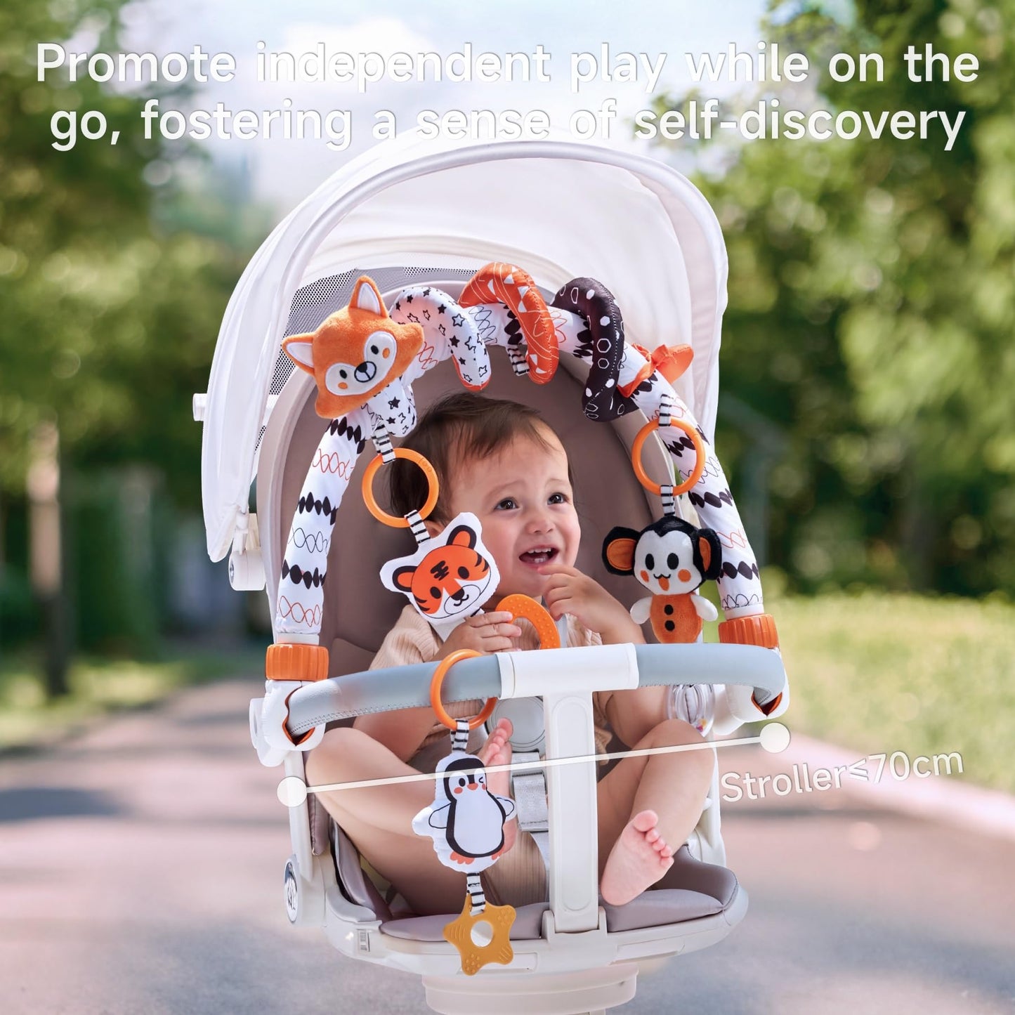 TUMAMA Black and White Baby Stroller Arch Toys, Removable Spiral Hanging Rattle Toys, High Contrast Car Seat and Stroller Toys for Baby 0 3 6 9 12 Months