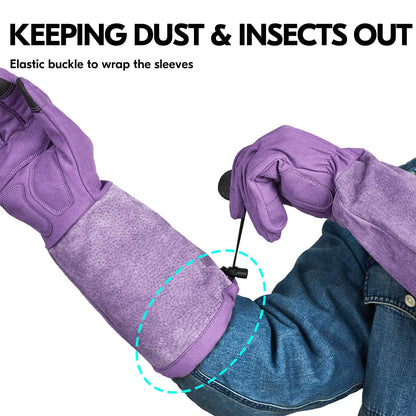Vgo... Ladies' Synthetic Leather Extended Pig Split Leather Cuff Rose Pruning Thorn Proof Garden Gloves (Size M, Purple,SL6592W)