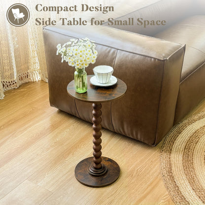 Fultyle Round Side Table, Small Drink Table for Small Spaces, Modern Accent Nightstand with Solid Wood Leg for Living Room, Bedroom, Corners, and Office (Rustic Brown)