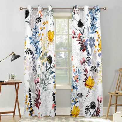 Renaiss Botanical Plants Blackout Curtains, Wild Flowers Plants Print Thermal Insulated Bedroom Window Curtains, Boho Floral Window Drapes for Living Room, 84" L x 42" W 2 Panel Set