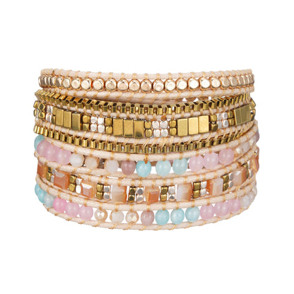 Plumiss Women Boho 5 Wraps Stone Crystal Bracelets Handmade Beaded Statement Stainless Steel Box Chain Bracelet Jewelry
