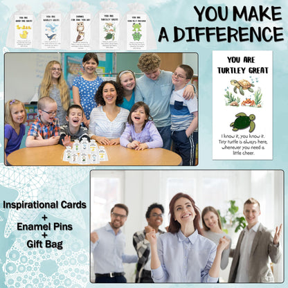 SOWPOPY 25/50/100 Sets Employee Appreciation Gifts Bulk Small Staff Thank You Gift with Inspirational Cards, Cute Animal Lapel Pins Team Appreciation Ideas for Office Coworkers, Teachers, Students