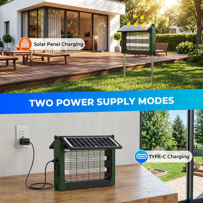 Upgraded Solar Bug Zapper Outdoor with Dual Panels, 4500V Cordless Rechargeable Fly Insect Killer Waterproof Electric Mosquitoes Zapper for Patio Garden Backyard RV Camping Pond