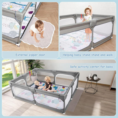 JINXIA Baby Playpen with Mat 79"*70", Large Play Pen for Babies and Toddlers with Soft Breathable Mesh, Climb-Proof Anti-Fall Baby Playpen, Sturdy Safety Play Yard for Indoor Outdoor Fun, Grey