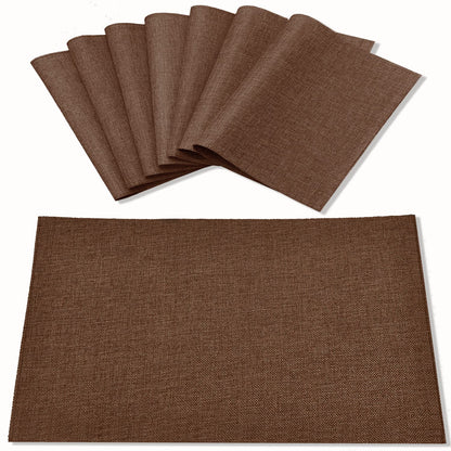 Rinpon Cloth Placemats Set of 8, Linen Type Fabric Placemats Machine Washable Heat Resistant Placemats Wrinkle Free Thick Polyester Kitchen Place Mats for Dining Table (Dark Brown)