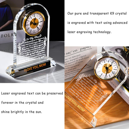 Ornalrist Gifts for Mom Crystal Clock Form Son Daughter on Mother's Day, Birthday - to My Mom Crystal Clock for Mother Desk Home Decor (8.8in, Gift Boxed)