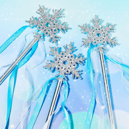 Gejoy Winter Snowflake Wand Silver Snowflake Magic Wand Winter Flake Theme Winter Wand Princess(12 Pcs)