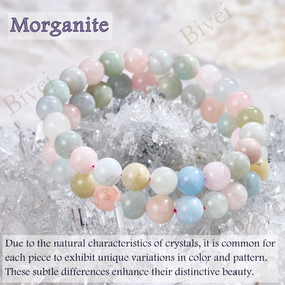 Bivei Morganite - Compassion - 8mm Beaded Bracelets for Women Handmade Semi Precious Natural Stone Stretch Elastic Jewelry Yoga Protection Gifts
