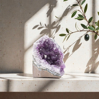 EMPORION Natural Amethyst (0.5 lb to 1 lb) - 3" to 4.5" Height - Crystal Clusters Stone from Uruguay Raw Geode Quartz - Deep Purple Color
