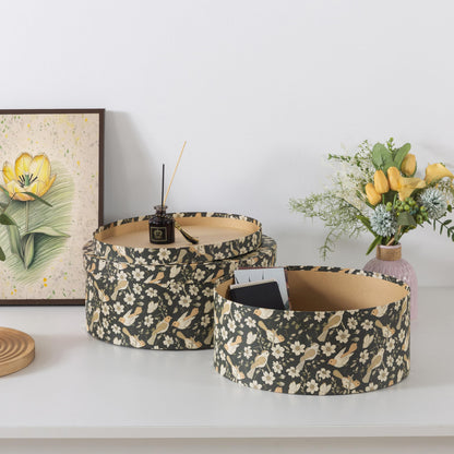 Soul & Lane Large Oval Cardboard Decorative Storage Boxes with Lids - Midnight Blossom Serenade, Set of 2 Cardboard Boxes for Flowers and Gifts, Nesting Memory Containers for Keepsakes and Organizing