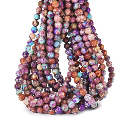 70PCS Natural 8MM Healing Gemstone Colorful Imperial Jasper Energy Stone Round Loose Beads, Semi-Precious Crystal Beads with Free Elastic String for Jewelry Making DIY