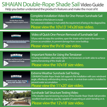 SIHAIAN Sun Shade Sail 9'x16' Waterproof Rectangle Double-Rope Shade Sail 500D Heavy Duty UV Block Sunshade Canopy for Backyards, Patios, Gardens, Outdoor Activities and Facility Beige