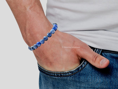 Amazing Gemstone Sodalite Bracelet for Women Men's Gifts - Protection Healing Crystal Bracelet - 8mm Gemstone Beaded Adjustable Bracelet