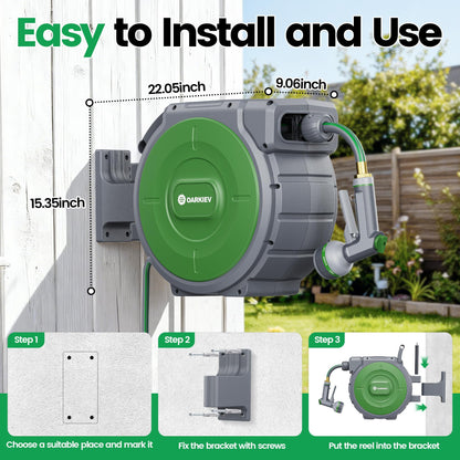 OARKIEV Garden Retractable Hose Reel, 5/8 Inch x 85 ft Wall Mounted Garden Hose Reel with Any Length Lock, Upgraded Slow Return System and 180°Swivel Bracket