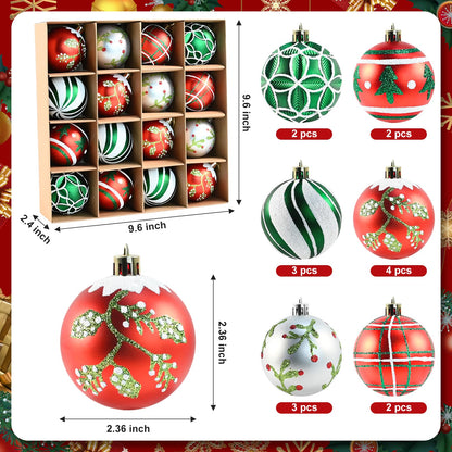 16PCS Christmas Balls Ornaments - 2.36’’ Plastic Christmas Tree Ornaments Balls Shatterproof, 2026 White Green Silver and Red Hanging Decorations for Christmas