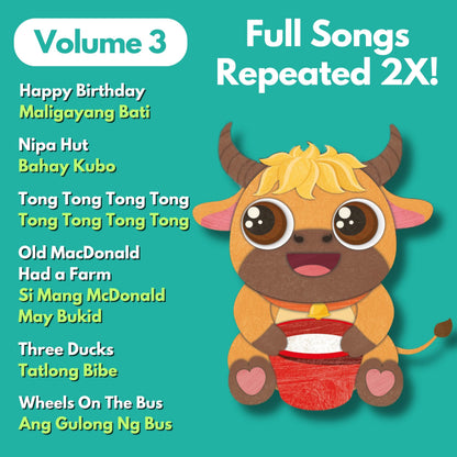 Tin Tin Learns Tagalog Vol. 3 — Interactive Sound Board Book for Toddlers 1-3, Bilingual English & Filipino Songs & Nursery Rhymes, Talking Musical Book, Musical Toy Gift for Babies & Kids