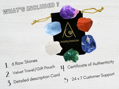 Amazing Gemstone Crystals for Diabetes Support, Set of 6 Moss Agate, Blue Calcite, Sodalite, Clear Quartz, Red Jasper and Amethyst Healing Crystals and Stones
