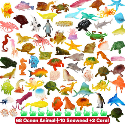 80 Pcs Mini Ocean Sea Animal Toys, Underwater Sea Life Figures Playset, Educational Learning Toys for Kids, Early Childhood Education, Ideal for Gift, Party Favors, Classroom Prizes, Pretend Play