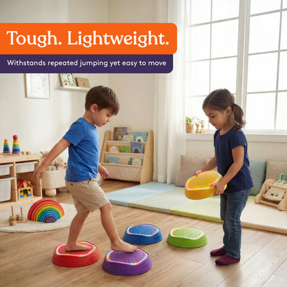 Special Supplies MUSICAL LED Stepping Stones for Kids -Light-Up Balance Blocks- Coordination & Balance for Toddlers & Children- Durable Non-Slip Rubber, Safe Indoor & Outdoor Play-Set of 5