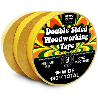 HIPPIE CRAFTER 3 Pack Double Sided Tape for Woodworking, 1 Inch Wide Heavy Duty Woodworking Tape for CNC Machines and Routing Templates, 60 Feet Each,180ft Total