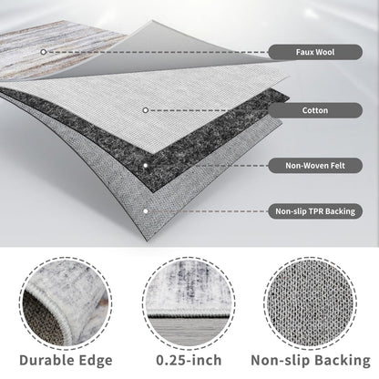 Washable Kitchen Runner Rug for Family: Easy-to-Clean Runners for Hallway Entryway Bedroom - Stain and Water Resistant Rugs with Non-Slip Backing - Soft Low-Pile Carpet 2x6 Beige Grey