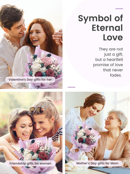 Polylove Forever Flower Bouquet Flowers for Delivery Prime Preserved Roses with Bear Gift Box for Wife Women Mother Day Anniversary Birthday (Purple)