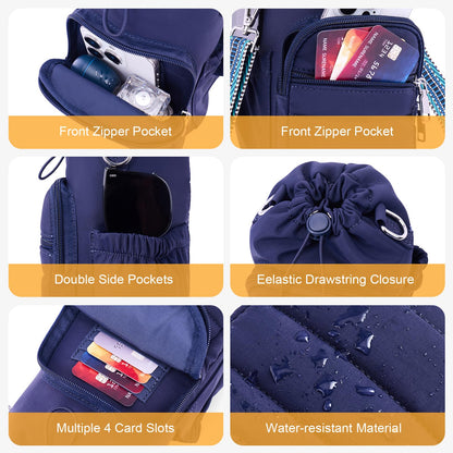 Lexiyat Water Bottle Bag 40 oz Crossbody Water Bottle Holder for Walking Hiking Insulated Compartment Carrier Purse with Adjustable Strap Blue