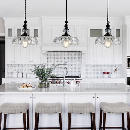 CVKASH Vintage Glass Pendant Light Fixture Black Modern Adjustable Chandelier Hanging Light for Farmhouse Dining Room Kitchen Bedroom Hallway Island