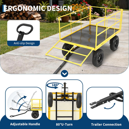 Heavy Duty 1500 Lbs Capacity Mesh Steel Garden Cart Folding Utility Wagon with Removable Sides, Garden Cart on Wheels for Gardening Soil, Tools, and Plant Transport
