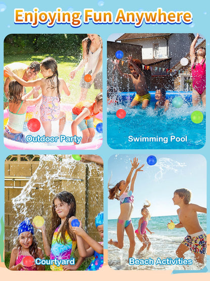 24PCS Reusable Water Balloons, Self-Sealing Silicone Water Bomb, Refillable Water Balls for Boys and Girls, Outdoor Summer Water Toys Pool Beach Park Yard