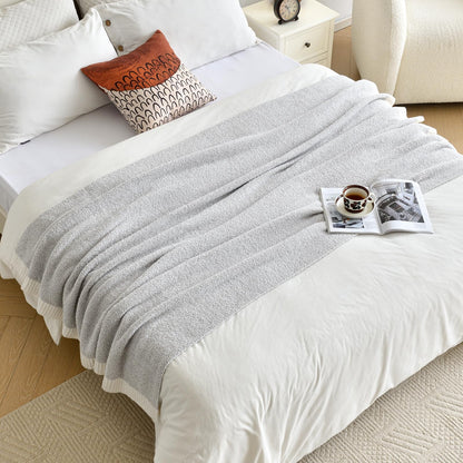 Chunky Knit Boucle Throw Blanket, Soft Washable Coastal Blanket for Bed Couch, Lightweight Cozy Oversized Feather Knit Blanket Indoor Outdoor for Sofa (Grey, Throw 50"x60")