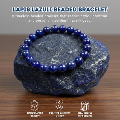 Cherry Tree Collection Blue Lapis Lazuli Beaded Bracelet – Genuine 8mm Gemstone Stretch Bracelet for Men & Women – Handmade Crystal Bracelet - (Blue Lapis Lazuli - M)