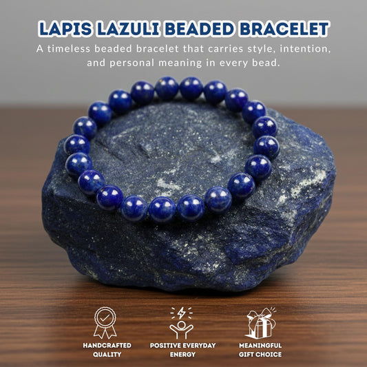 Cherry Tree Collection Blue Lapis Lazuli Beaded Bracelet – Genuine 8mm Gemstone Stretch Bracelet for Men & Women – Handmade Crystal Bracelet - (Blue Lapis Lazuli - M)
