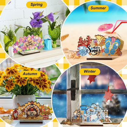 YooNotee 12 Sets Interchangeable Seasonal Diamond Art Tabletop Decorations Holiday Diamond Art Painting Kit with 12 Wood Base for Table Tiered Tray Decor Craft Graduation Centerpiece (Classic Style)