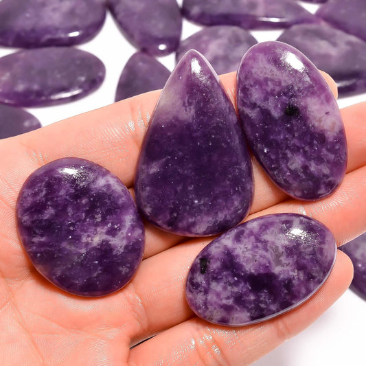 Natural Lapidolite Gemstone- Healing Crystals for DIY Jewelry Making -Loose Natural Cabochon -Perfect for Crafting Unique Jewelry Designs Gift for Her, Mother and Wife (5 pcs, 25-35 mm)